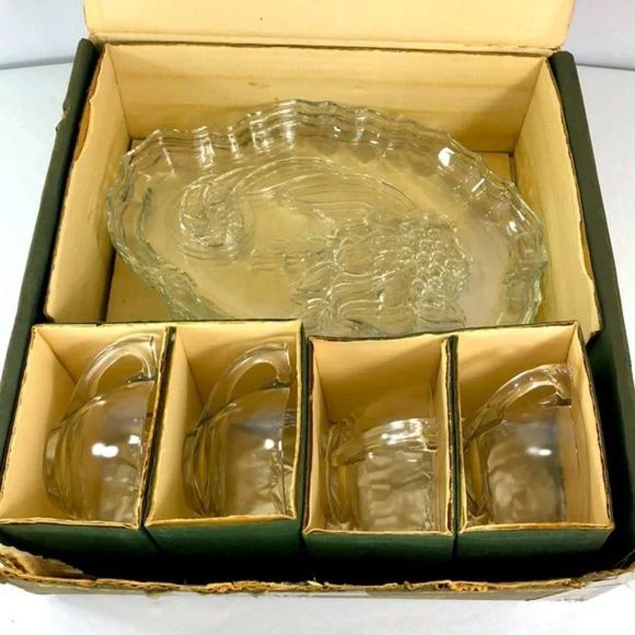 Colony Crystal Gaiety Hostess Crystal Snack Set w/Box Vtg S9479 - Picture 1 of 11